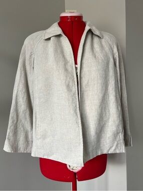 Talbots Light Gray Open-Front Trench Jacket 100% Linen